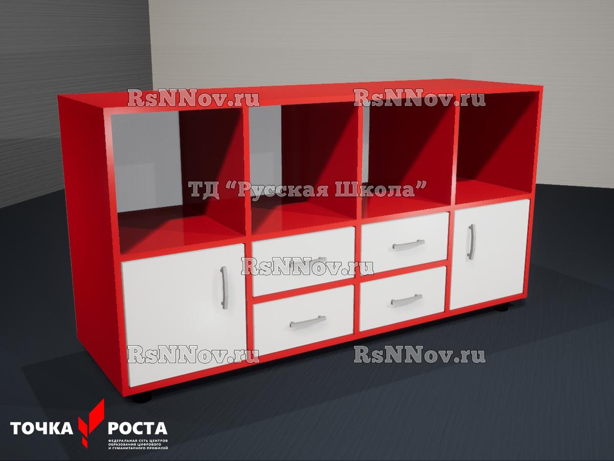 Тумба полуоткрытая 4 ящика и 2 дверцы «Точка роста» (кор. Красный, фас. Белые)