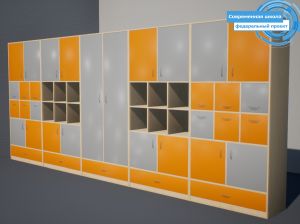 Шкаф-стенка "Лион" (фед. проект "Современная школа", кор. Клён, фас. Оранжевый/Серый)