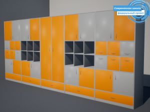 Шкаф-стенка "Лион" (фед. проект "Современная школа", кор. Серый, фас. Оранжевый/Серый)