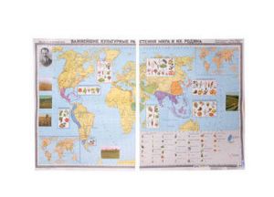 Учебная карта "Важнейшие культурные растения мира и их родина" (матовое, 1-стороннее лам.)