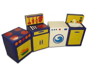 Кухня детская игровая (стол кухонный,полка стола,мойка кухонная,полка мойки,плита,стиральная машина)