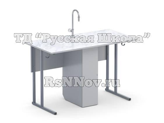 Стол лабораторный с сантехникой, прямоугольная труба, пластиковая столешница (ст. Серая, мк. Серый)