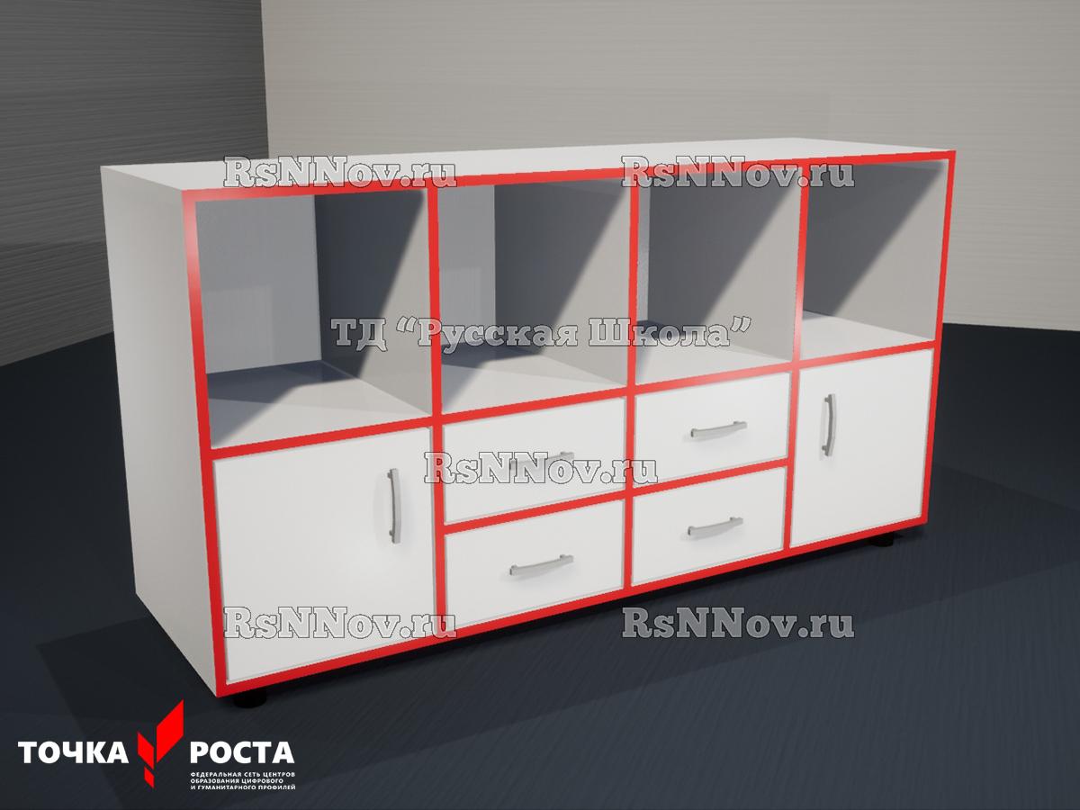 Тумба полуоткрытая 4 ящика и 2 дверцы «Точка роста» (кор. Белый, фас. Белые, кр. Красная)