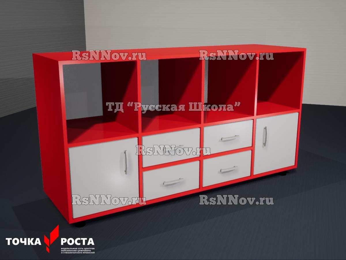 Тумба полуоткрытая 4 ящика и 2 дверцы «Точка роста» (кор. Красный, фас. Серые)