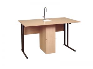 Стол лабораторный с сантехникой, прямоугольная труба, пластиковая столешница (ст. Бук, мк. Коричневый)