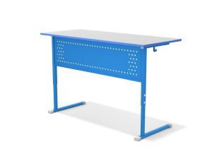 Стол ЭКО ученический 2-местный регулируемый с перфорированным экраном Тип-8 (гр. 3-5, 4-6, ст. Серая, мк. Голубой)