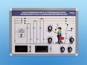 Комплект учебно-лабораторного оборудования "Электробезопасность в трёхфазных сетях переменного тока с изолированной и заземлённой нейтралью"